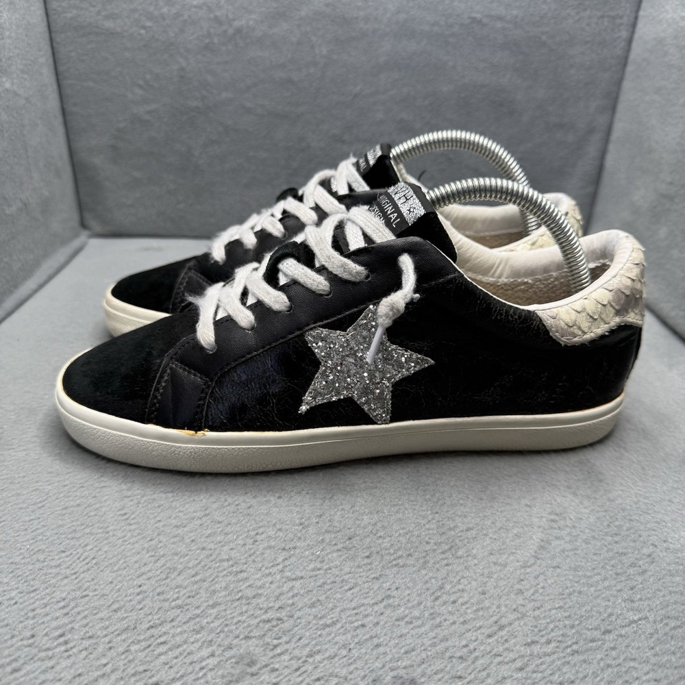 Vintage Havana Zefy Women's Size 9 Black Leather Silver Glitter Star Sneakers